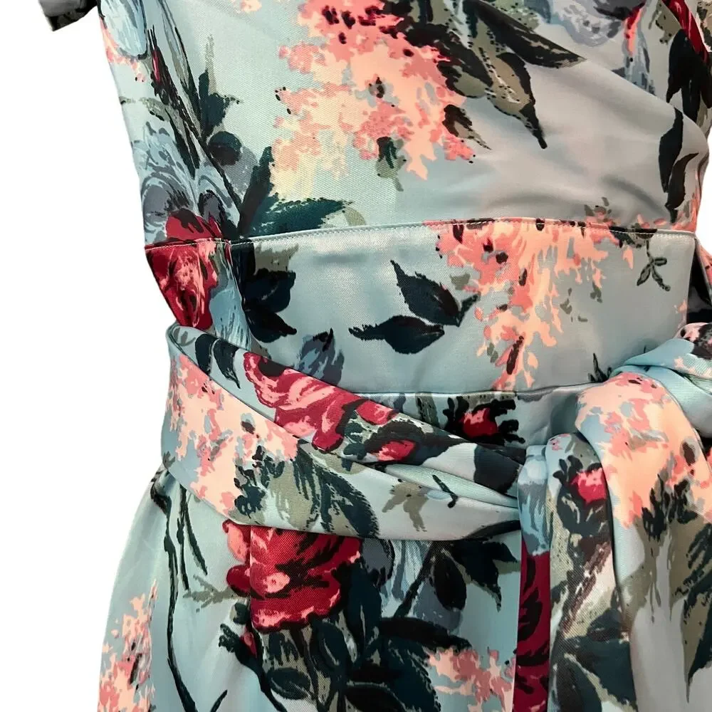 Pinup Couture Rockabilly Retro Ava Faux Wrap Blue Floral Dress Sz Small - Picture 4 of 8